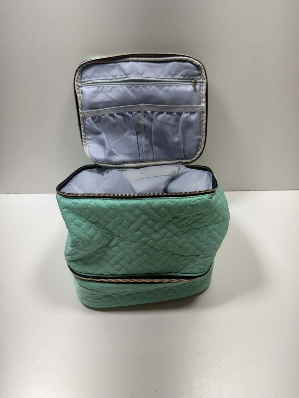 Nail Polish Organizer Travel Case Zippered Mint Green Multiple Compartments